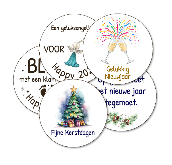 Kerst etiketten - Rond - 48 stuks